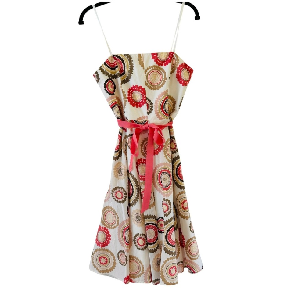 BCBGMAXAZRIA Geometric Fit Flare Dress 8 Retro Mod Sash Maximalist Career